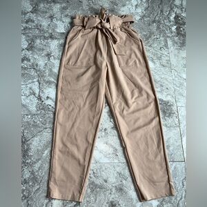 Freeprance High-Waisted Paperbag Waist Pants with Tie Belt Small